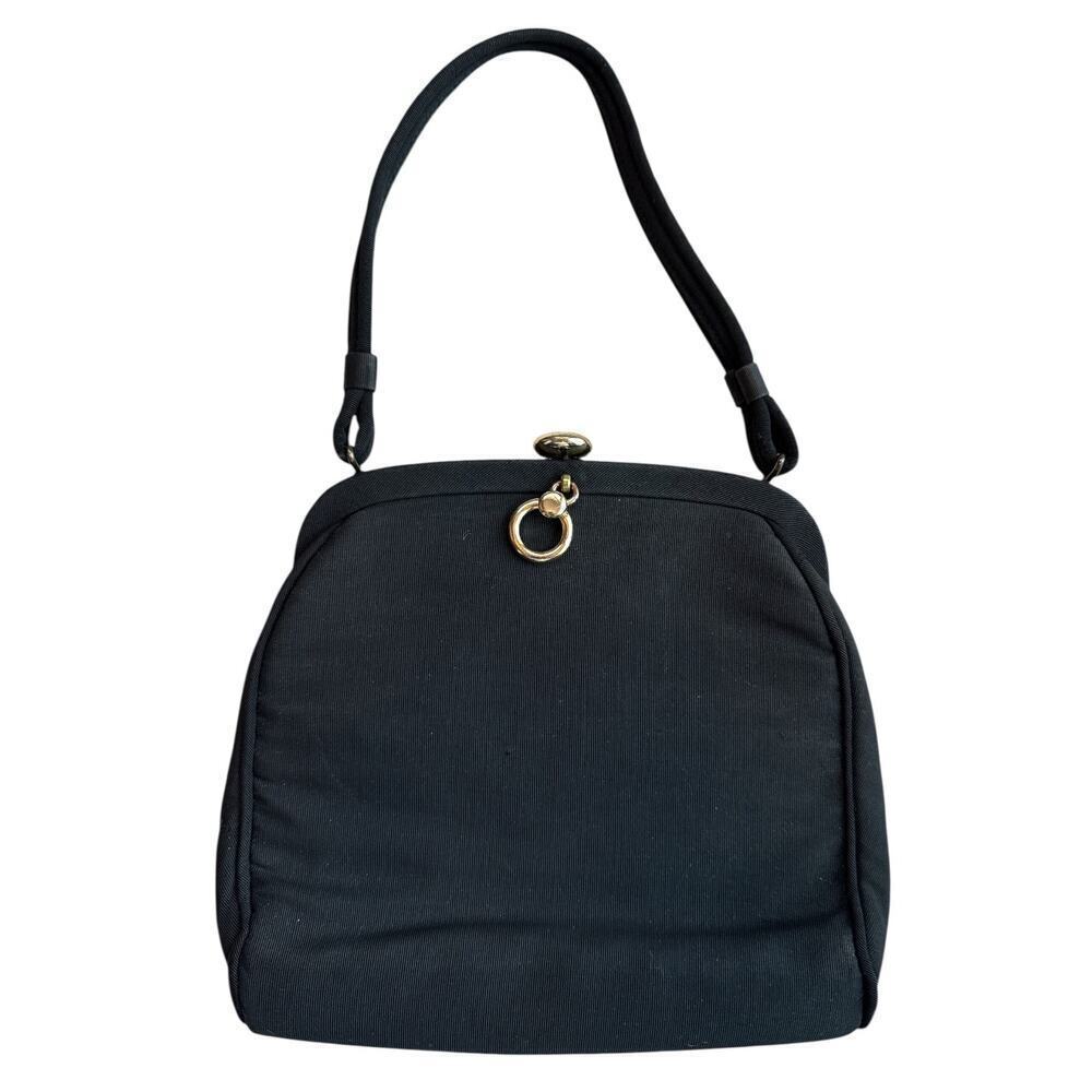 VNTG 1950s JR USA Black Handbag Evening Bag W. Mini Wallet Attachment